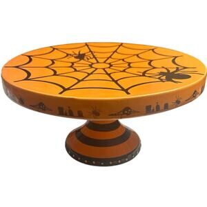 Vintage Y2K Halloween Orange + Black Ceramic Halloween Themed 12”x6” Cake Stand